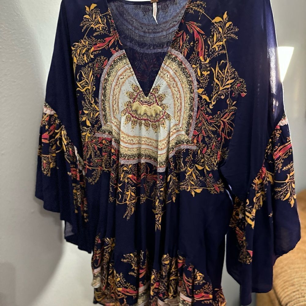 Free People Sunset Dreams Ruffle Boho Top In Blue Size Small - Picture 11 of 16